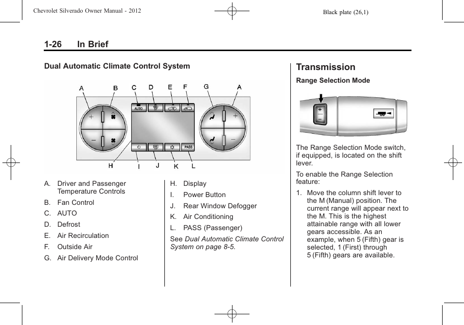 Transmission, Transmission -26, 26 in brief | CHEVROLET 2012 Silverado User Manual | Page 32 / 608