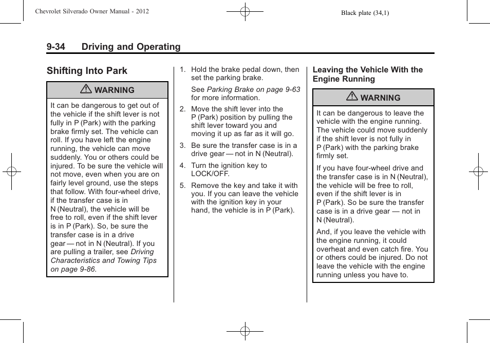 Shifting into park, Shifting into park -34, Hill | CHEVROLET 2012 Silverado User Manual | Page 334 / 608