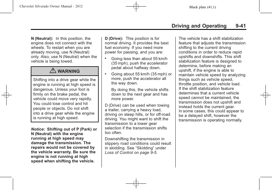 Driving and operating 9-41 | CHEVROLET 2012 Silverado User Manual | Page 341 / 608