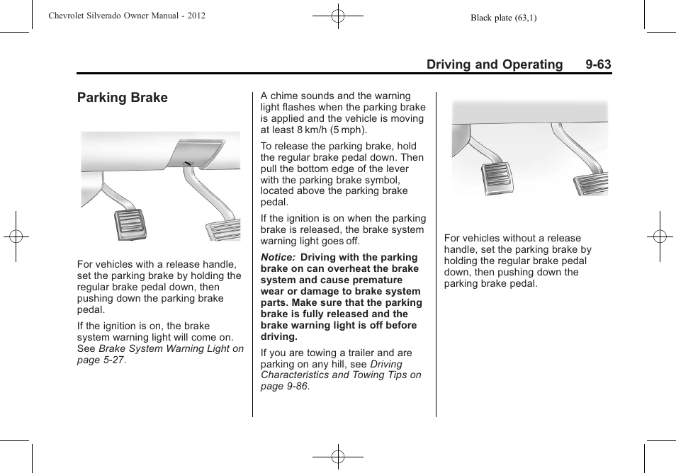Parking brake, Parking brake -63 | CHEVROLET 2012 Silverado User Manual | Page 363 / 608