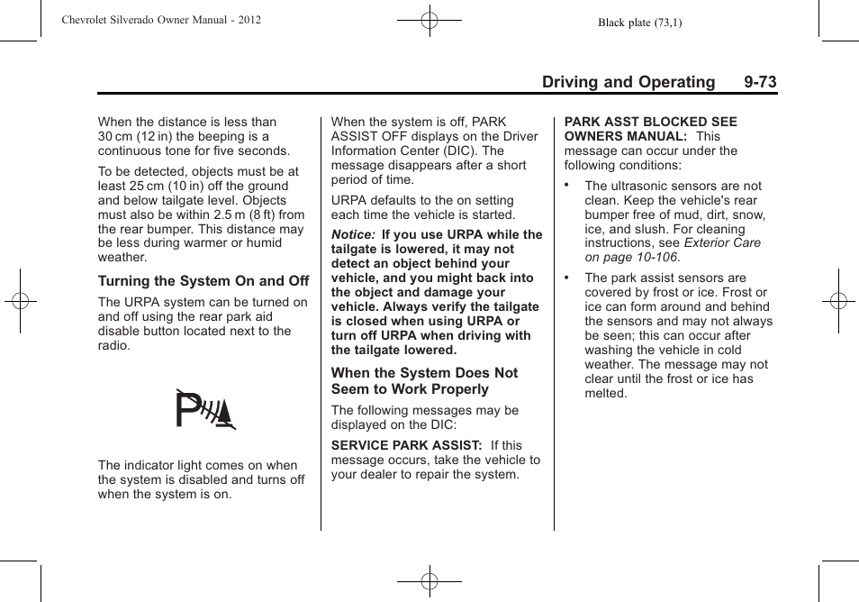 Driving and operating 9-73 | CHEVROLET 2012 Silverado User Manual | Page 373 / 608