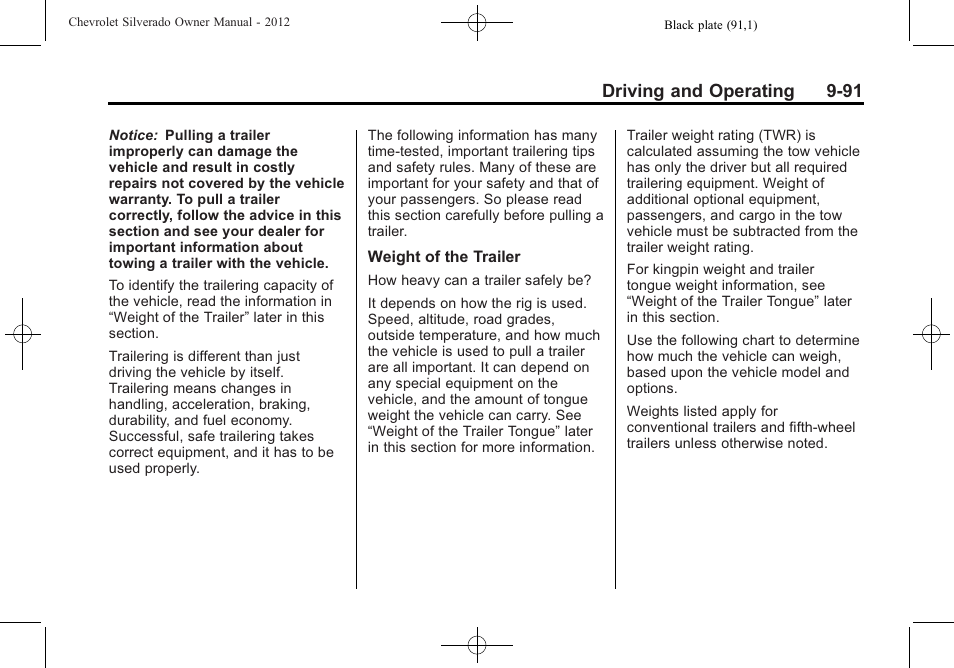 Driving and operating 9-91 | CHEVROLET 2012 Silverado User Manual | Page 391 / 608