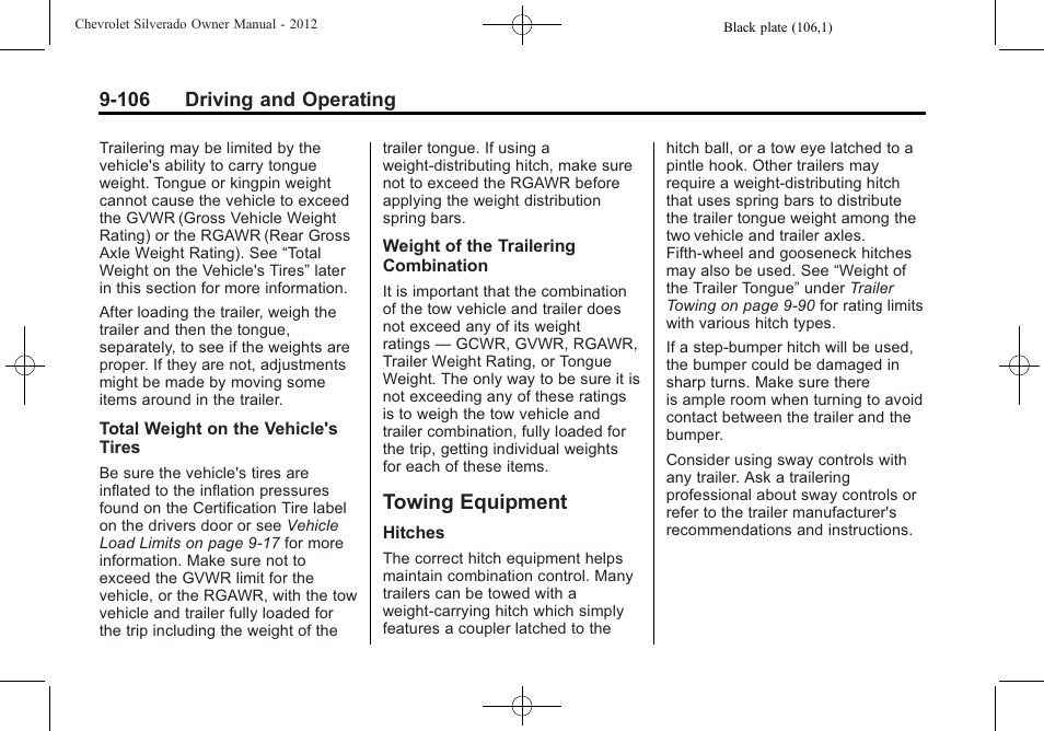 Towing equipment, Towing equipment -106, Governments have | CHEVROLET 2012 Silverado User Manual | Page 406 / 608