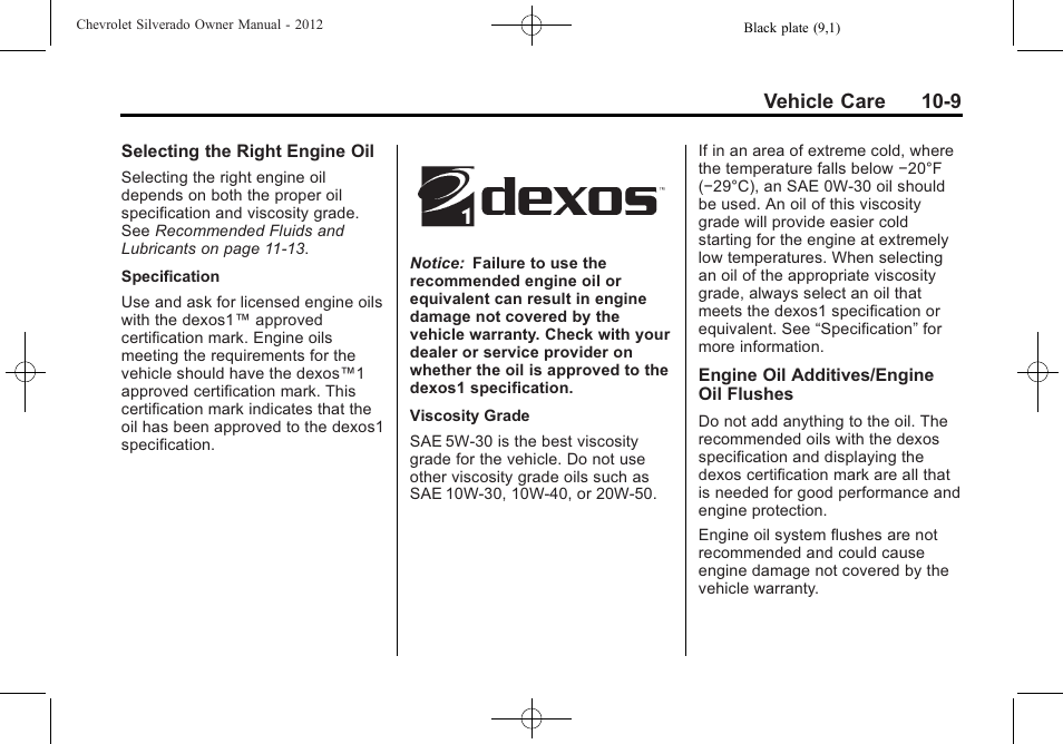 Vehicle care 10-9 | CHEVROLET 2012 Silverado User Manual | Page 433 / 608