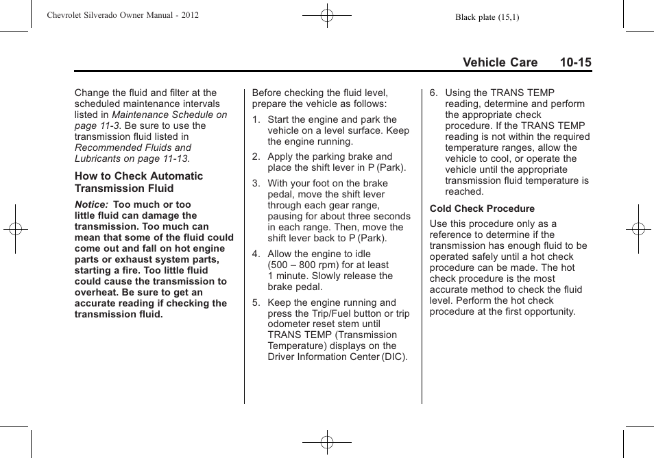 Vehicle care 10-15 | CHEVROLET 2012 Silverado User Manual | Page 439 / 608