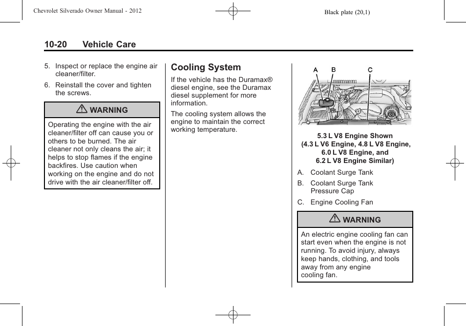 Cooling system, Cooling system -20 | CHEVROLET 2012 Silverado User Manual | Page 444 / 608