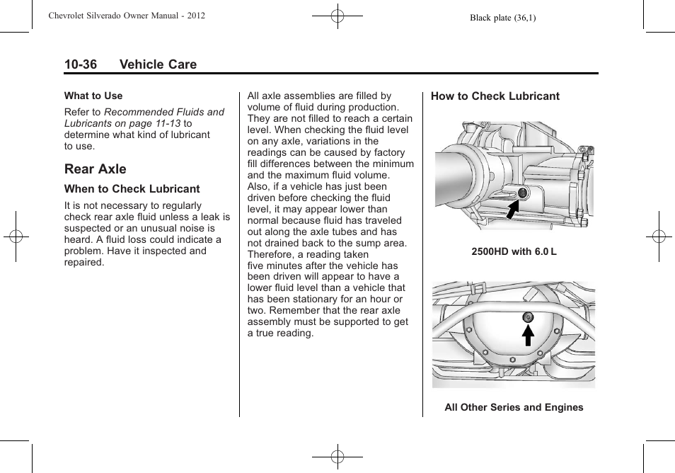 Rear axle, Rear axle -36, Taillamps | CHEVROLET 2012 Silverado User Manual | Page 460 / 608