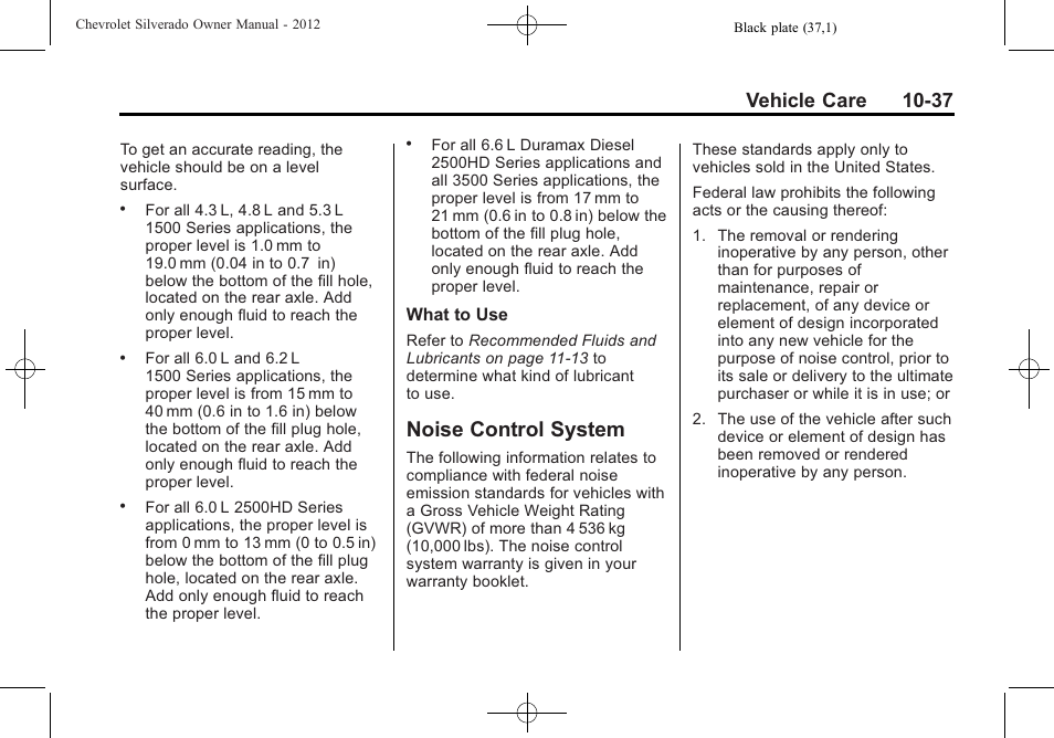 Noise control system, Noise control system -37, Vehicle care 10-37 | CHEVROLET 2012 Silverado User Manual | Page 461 / 608