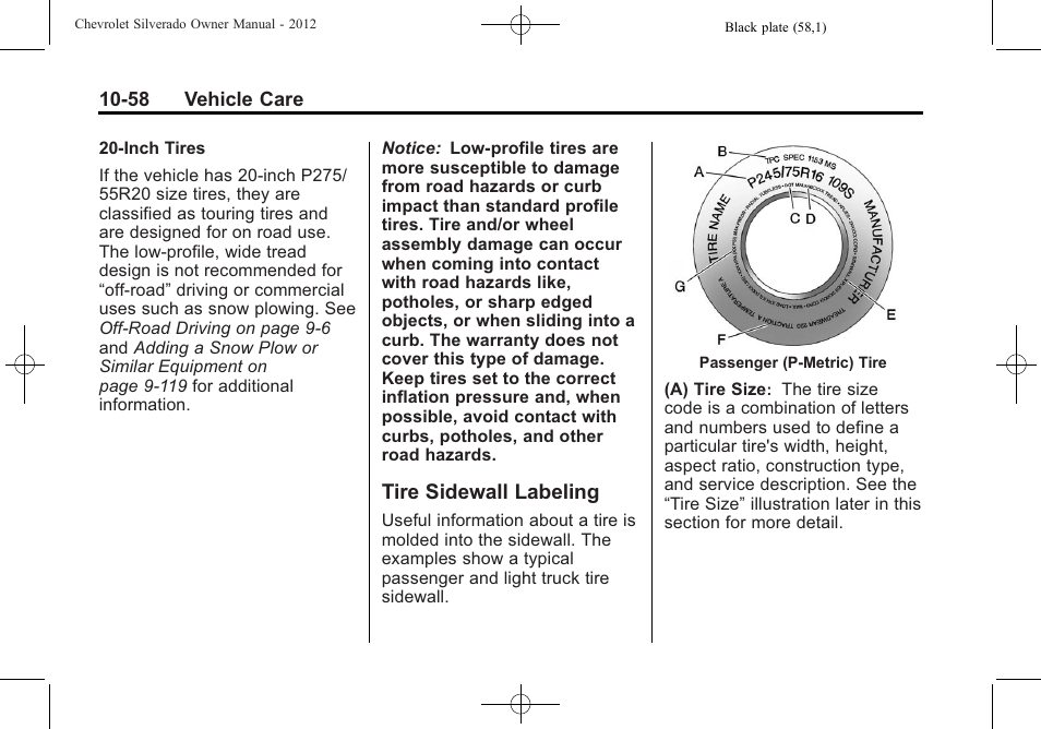 Tire sidewall labeling, Tire sidewall labeling -58 | CHEVROLET 2012 Silverado User Manual | Page 482 / 608