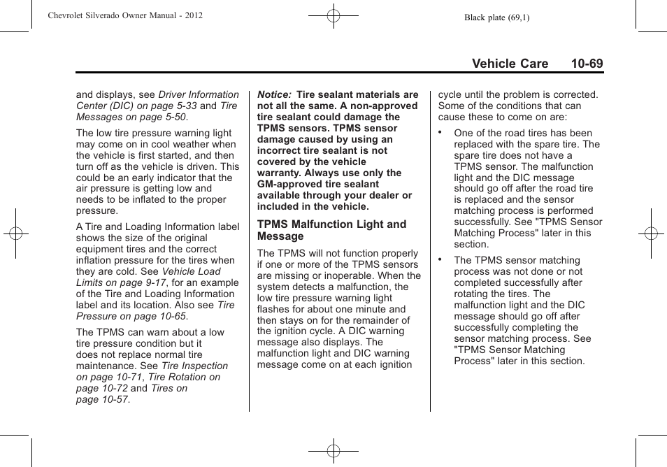 Vehicle care 10-69 | CHEVROLET 2012 Silverado User Manual | Page 493 / 608