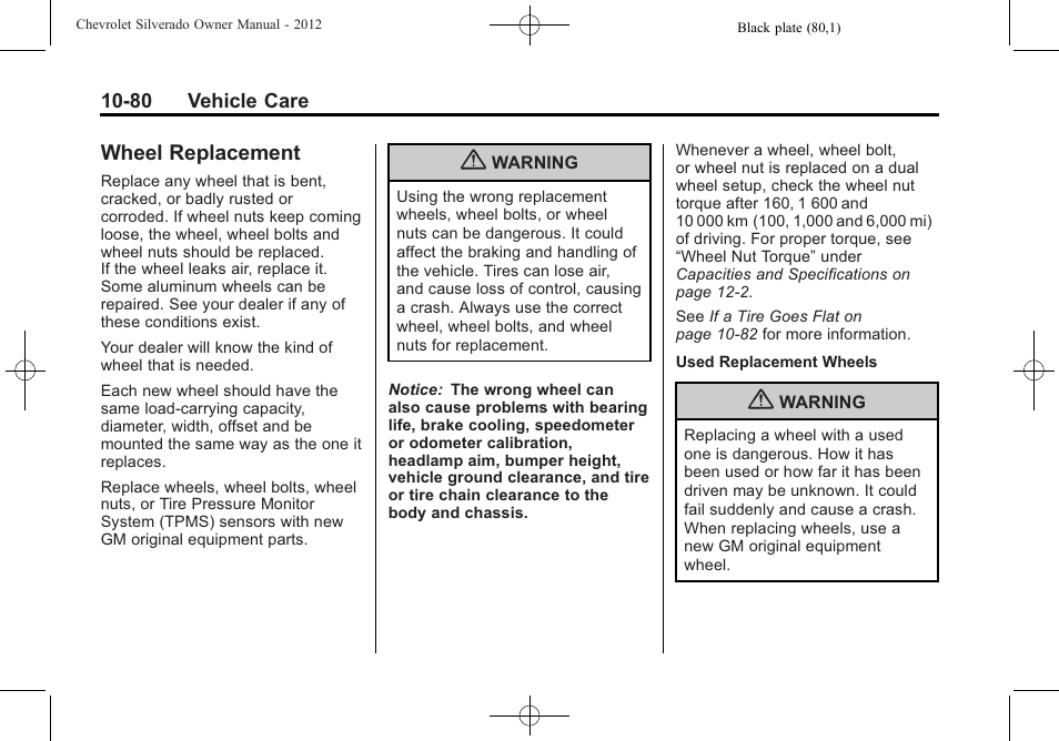 Wheel replacement, Wheel replacement -80 | CHEVROLET 2012 Silverado User Manual | Page 504 / 608