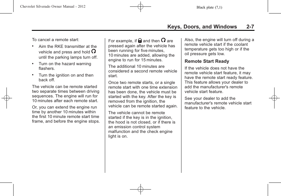 Keys, doors, and windows 2-7 | CHEVROLET 2012 Silverado User Manual | Page 53 / 608