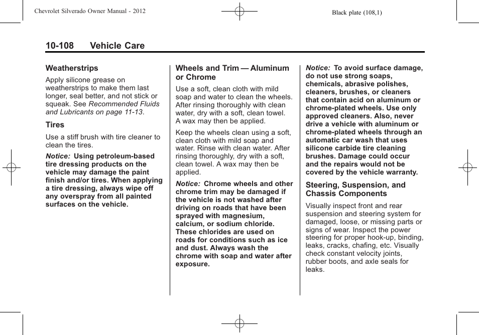 108 vehicle care | CHEVROLET 2012 Silverado User Manual | Page 532 / 608