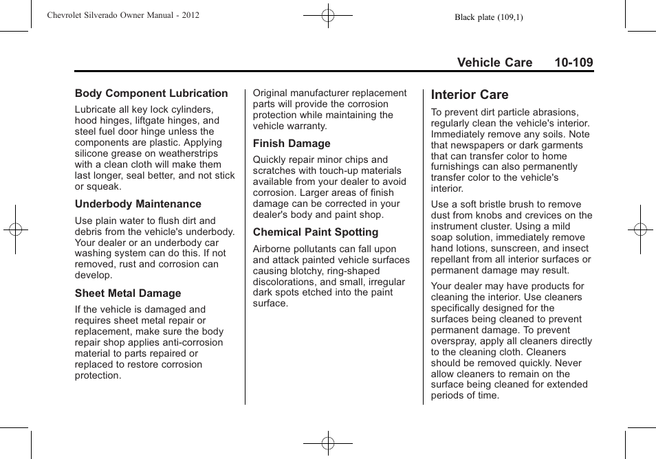 Interior care, Interior care -109 | CHEVROLET 2012 Silverado User Manual | Page 533 / 608