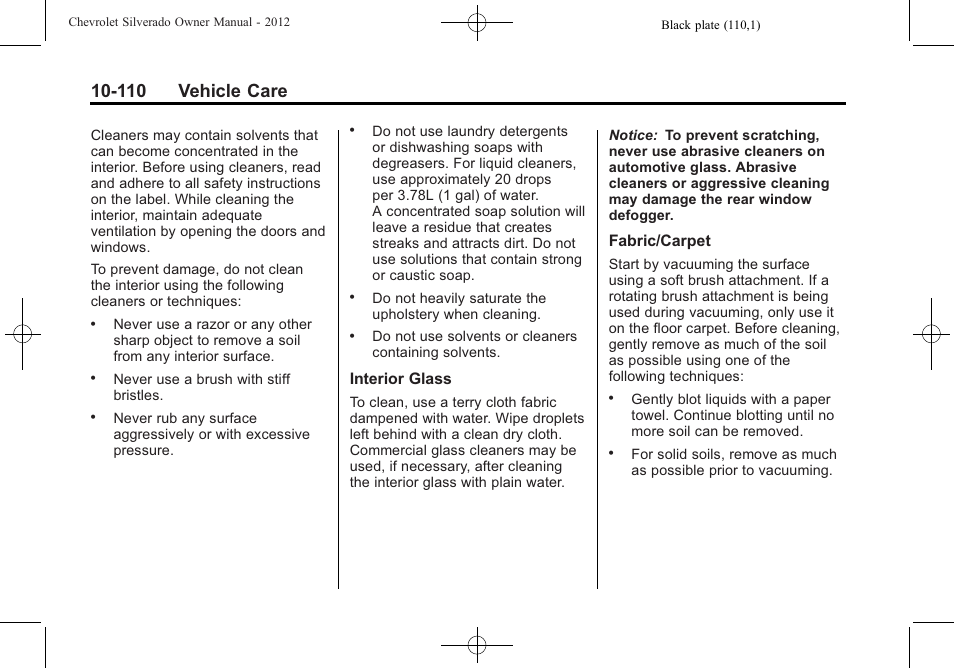 110 vehicle care | CHEVROLET 2012 Silverado User Manual | Page 534 / 608