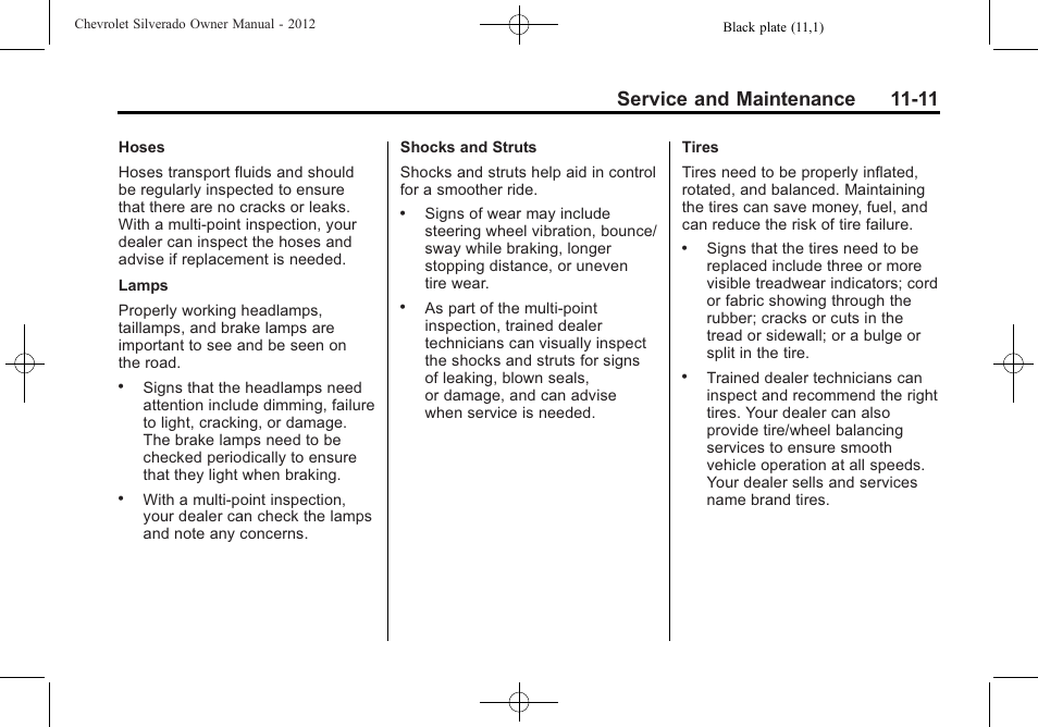 Service and maintenance 11-11 | CHEVROLET 2012 Silverado User Manual | Page 547 / 608