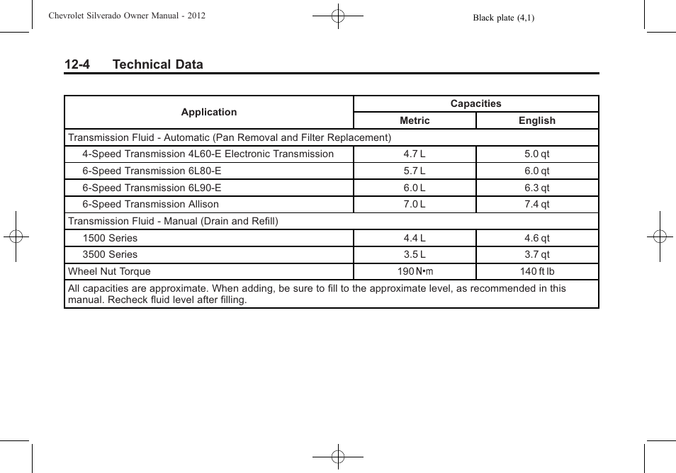 4 technical data | CHEVROLET 2012 Silverado User Manual | Page 560 / 608