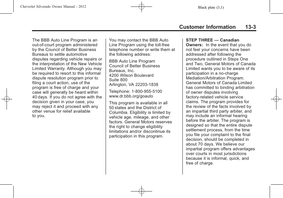 Customer information 13-3 | CHEVROLET 2012 Silverado User Manual | Page 565 / 608