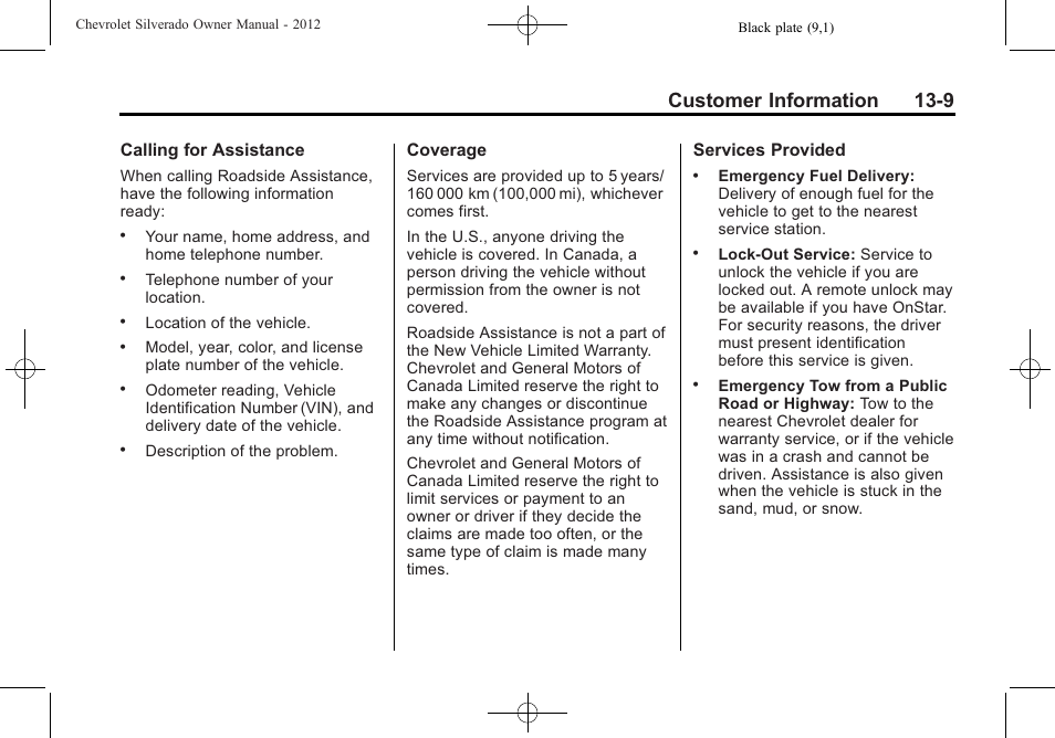 Customer information 13-9 | CHEVROLET 2012 Silverado User Manual | Page 571 / 608