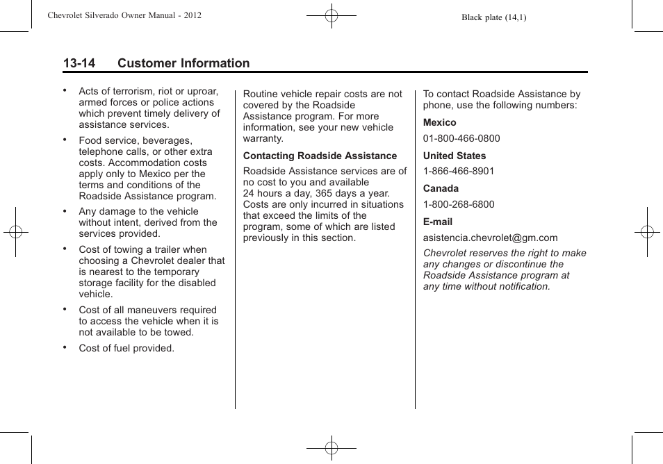 14 customer information | CHEVROLET 2012 Silverado User Manual | Page 576 / 608