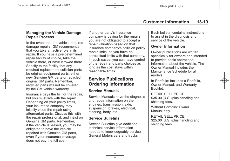 Service publications ordering information, Service publications, Ordering information -19 | Radio | CHEVROLET 2012 Silverado User Manual | Page 581 / 608