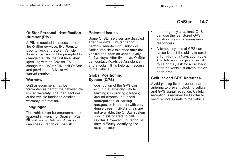 Onstar 14-7 | CHEVROLET 2012 Silverado User Manual | Page 593 / 608