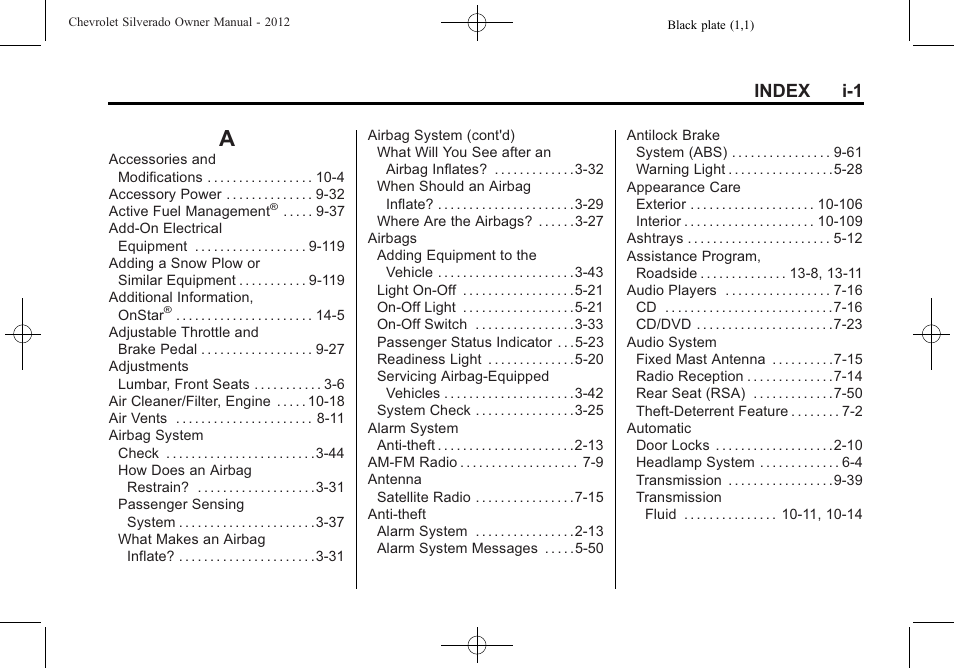 Index, Index_a, Index i-1 | CHEVROLET 2012 Silverado User Manual | Page 595 / 608