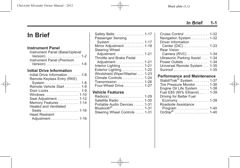 In brief, In brief -1 | CHEVROLET 2012 Silverado User Manual | Page 7 / 608