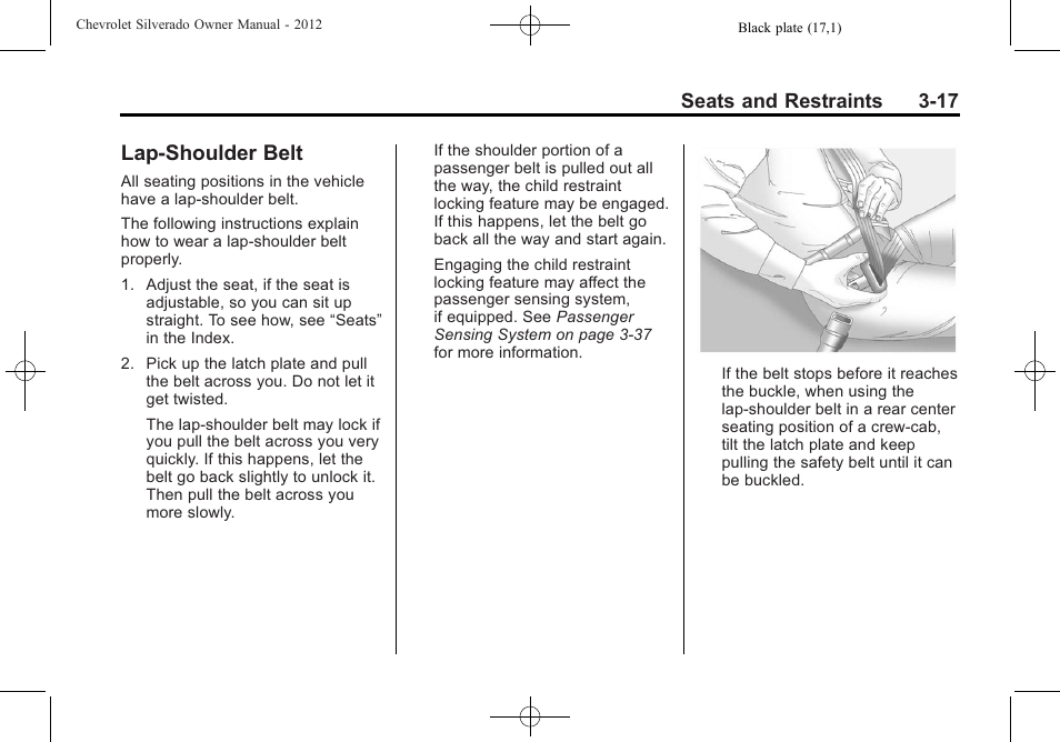 Lap-shoulder belt, Lap-shoulder belt -17 | CHEVROLET 2012 Silverado User Manual | Page 89 / 608