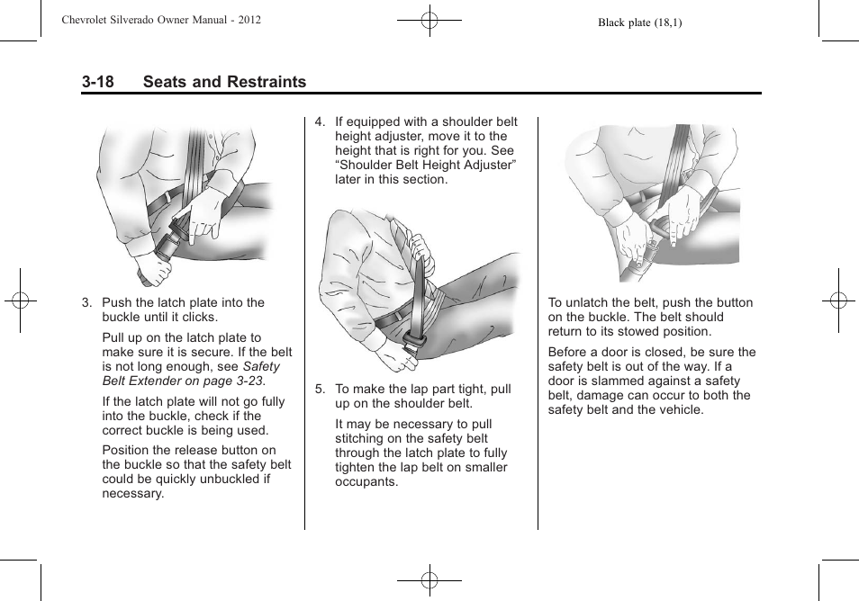 18 seats and restraints | CHEVROLET 2012 Silverado User Manual | Page 90 / 608