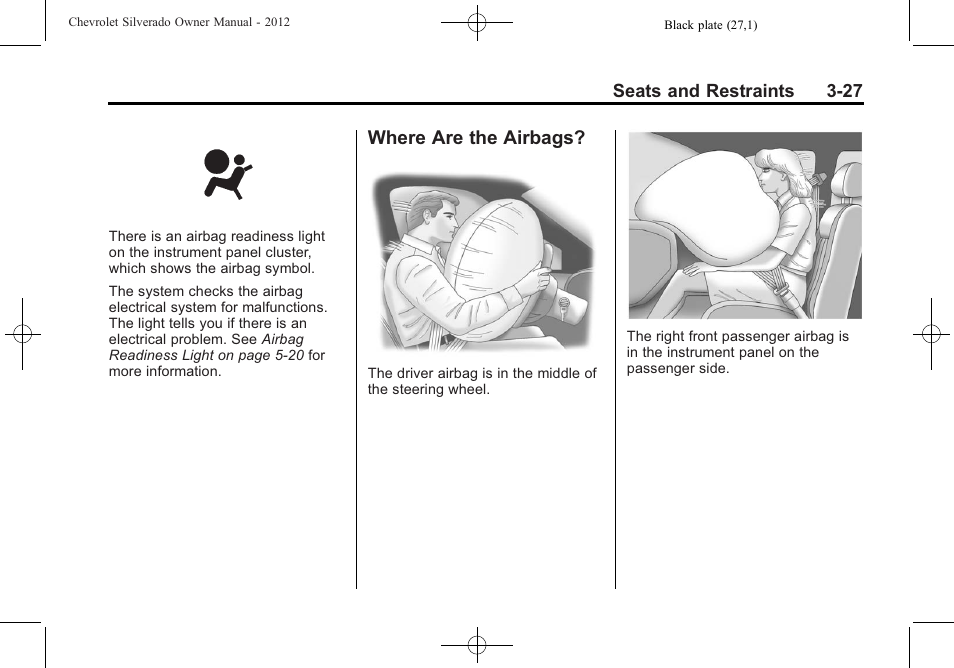 Where are the airbags, Where are the airbags? -27 | CHEVROLET 2012 Silverado User Manual | Page 99 / 608