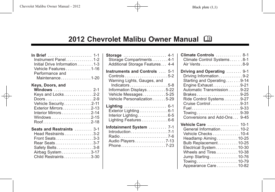 CHEVROLET 2012 Malibu User Manual | 376 pages