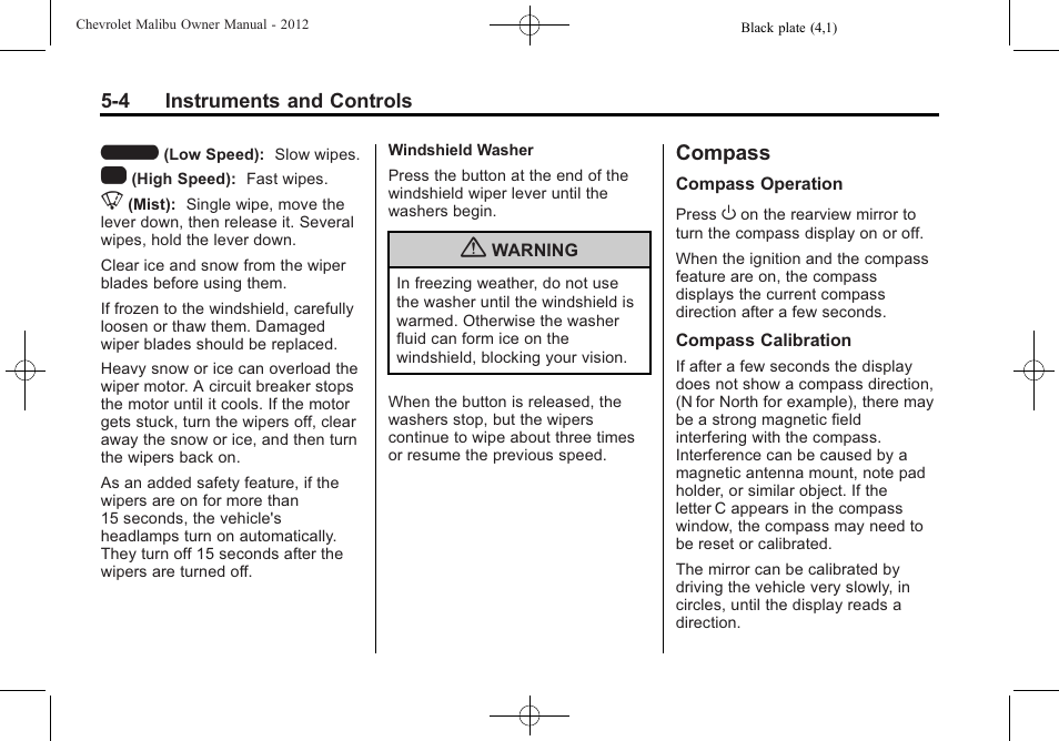 Compass, Compass -4, Electronic | CHEVROLET 2012 Malibu User Manual | Page 104 / 376