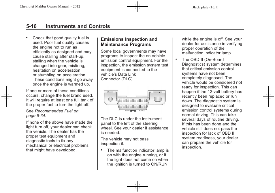 16 instruments and controls | CHEVROLET 2012 Malibu User Manual | Page 116 / 376