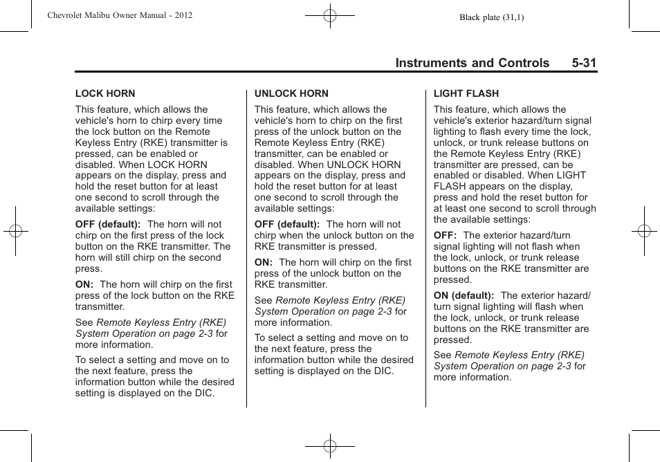 Instruments and controls 5-31 | CHEVROLET 2012 Malibu User Manual | Page 131 / 376