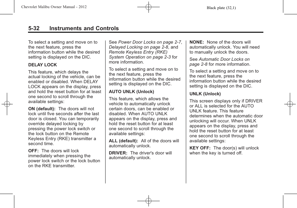 32 instruments and controls | CHEVROLET 2012 Malibu User Manual | Page 132 / 376