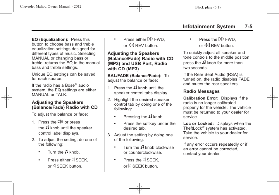 Infotainment system 7-5 | CHEVROLET 2012 Malibu User Manual | Page 147 / 376