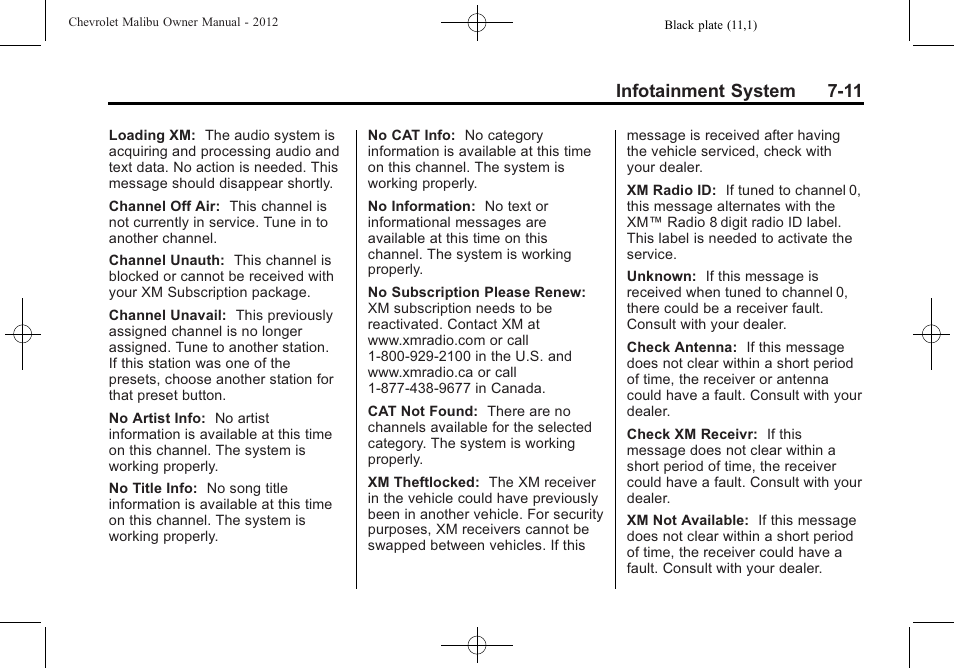 Infotainment system 7-11 | CHEVROLET 2012 Malibu User Manual | Page 153 / 376