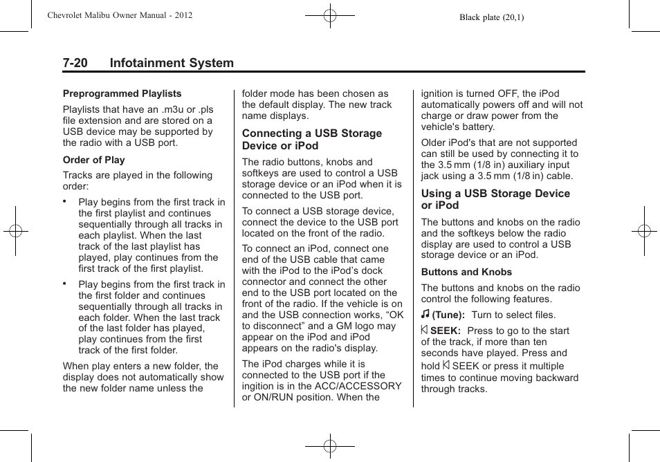 20 infotainment system | CHEVROLET 2012 Malibu User Manual | Page 162 / 376