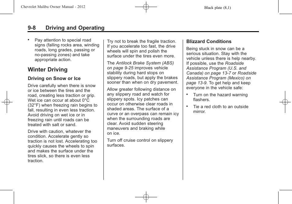 Winter driving, Winter driving -8, Brake | 8 driving and operating | CHEVROLET 2012 Malibu User Manual | Page 190 / 376