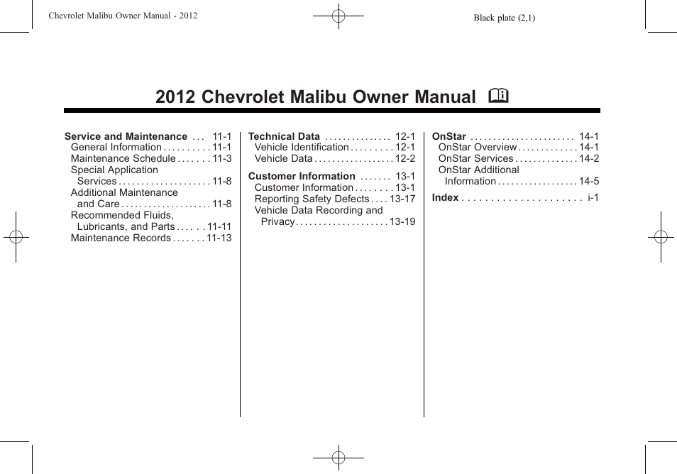 2012 chevrolet malibu owner manual m | CHEVROLET 2012 Malibu User Manual | Page 2 / 376