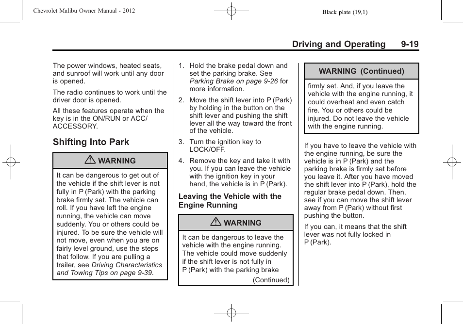 Shifting into park, Shifting into park -19, Fuel | CHEVROLET 2012 Malibu User Manual | Page 201 / 376