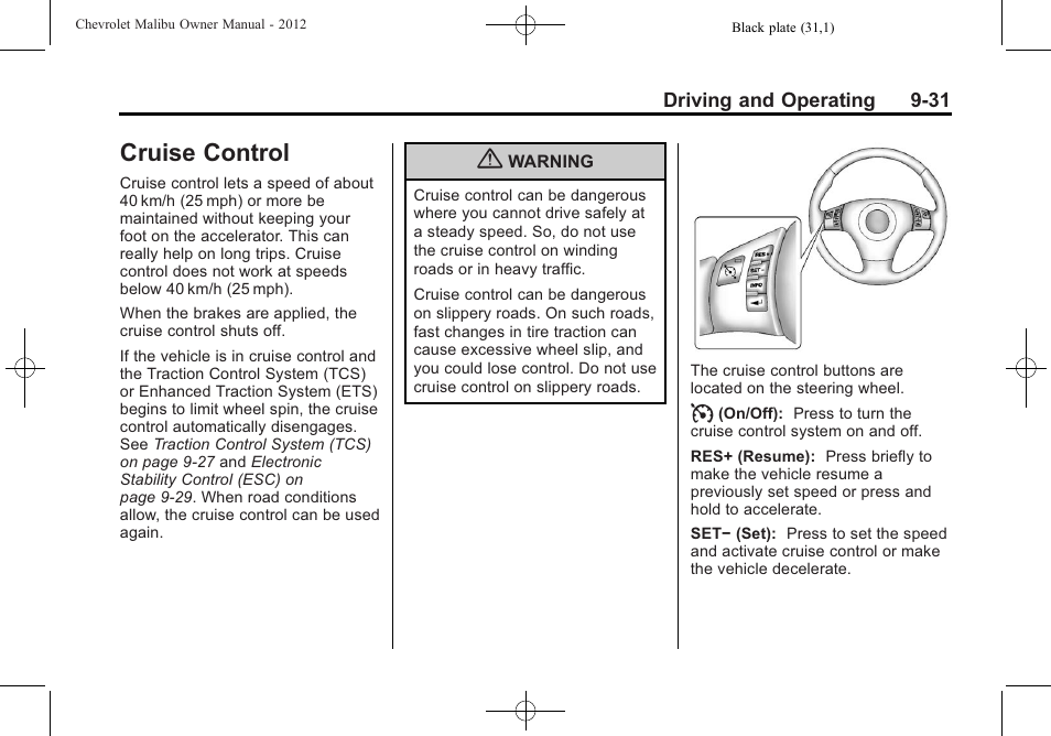 Cruise control, Cruise control -31 | CHEVROLET 2012 Malibu User Manual | Page 213 / 376