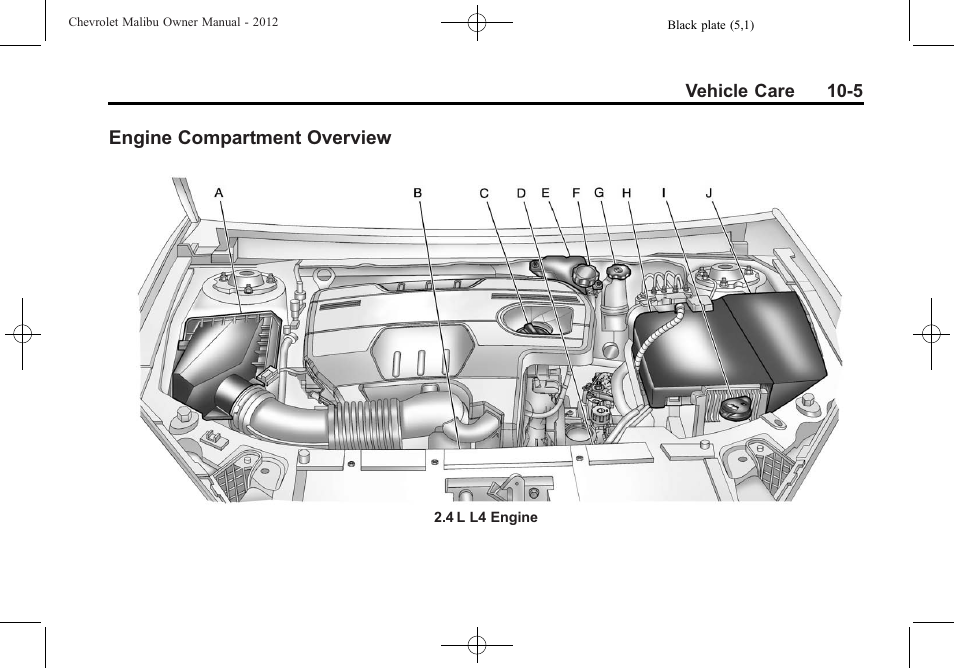 Engine compartment overview, Engine compartment, Overview -5 | CHEVROLET 2012 Malibu User Manual | Page 233 / 376