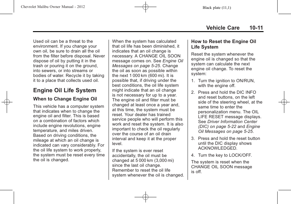 Engine oil life system, Engine oil life system -11, Bulb | CHEVROLET 2012 Malibu User Manual | Page 239 / 376