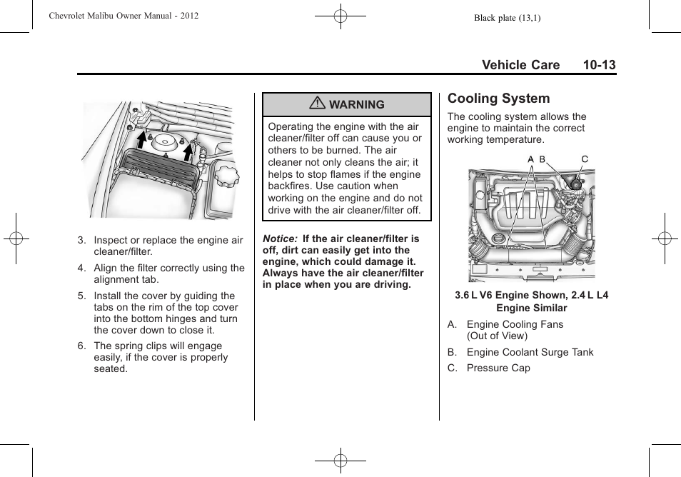 Cooling system, Cooling system -13, Cooling | CHEVROLET 2012 Malibu User Manual | Page 241 / 376