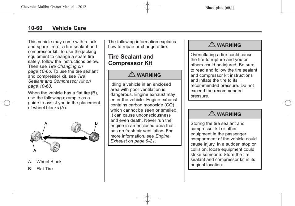 Tire sealant and compressor kit, Tire sealant and, Compressor kit -60 | CHEVROLET 2012 Malibu User Manual | Page 288 / 376