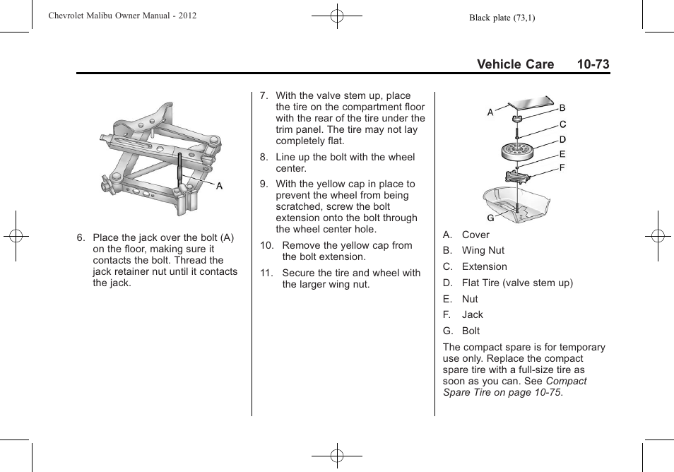 Vehicle care 10-73 | CHEVROLET 2012 Malibu User Manual | Page 301 / 376