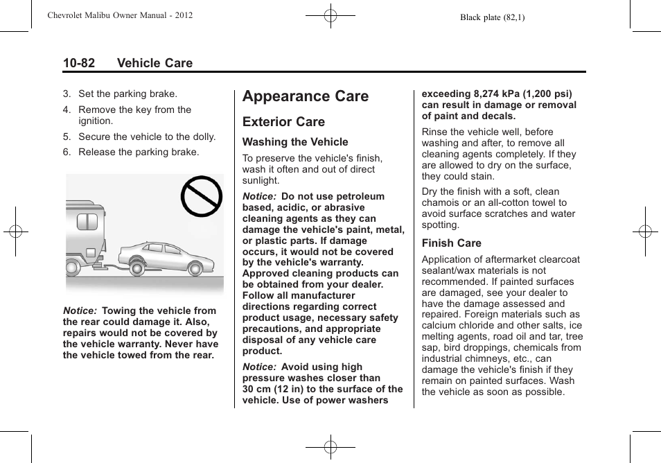 Appearance care, Exterior care, Appearance care -82 | Exterior care -82 | CHEVROLET 2012 Malibu User Manual | Page 310 / 376