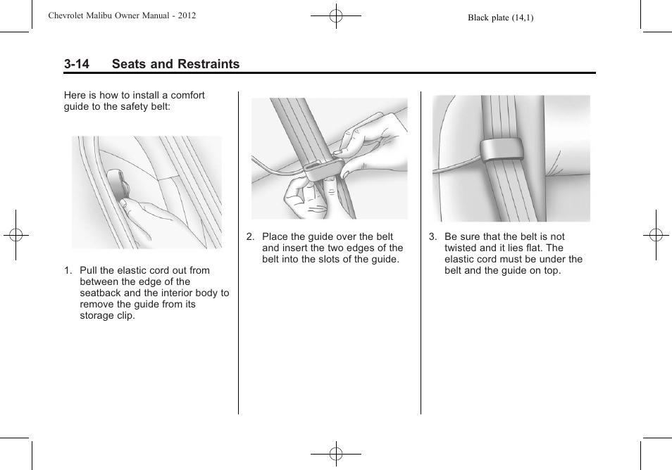 14 seats and restraints | CHEVROLET 2012 Malibu User Manual | Page 60 / 376